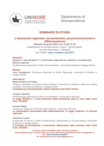L’autonomia regionale: secessionismi, post-secessionismi e  differenziazione